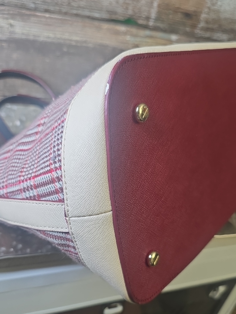 Henri Bendel West 57th Red Plaid & Leather Tote Bag - Picture 5 of 11
